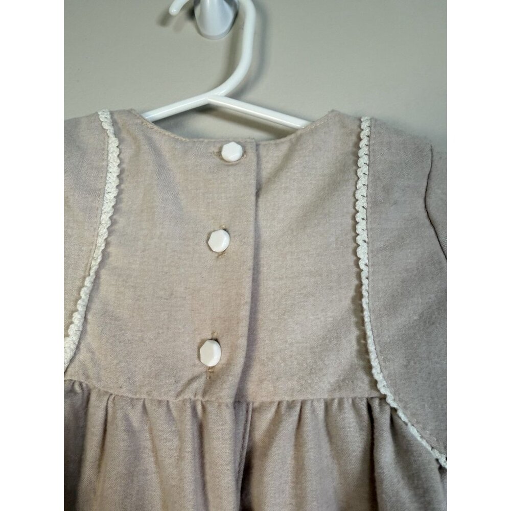 Artisan NY Dress long Sleeve Beige Smocked Baby Dress Polka Dot Detail 12 Months - Picture 6 of 10